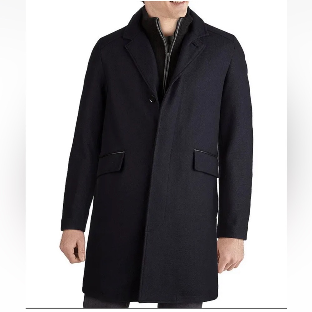 NWT $600 Cole Haan Men's Navy Sweater Bib Wool Blend Jacket Overcoat Size Large